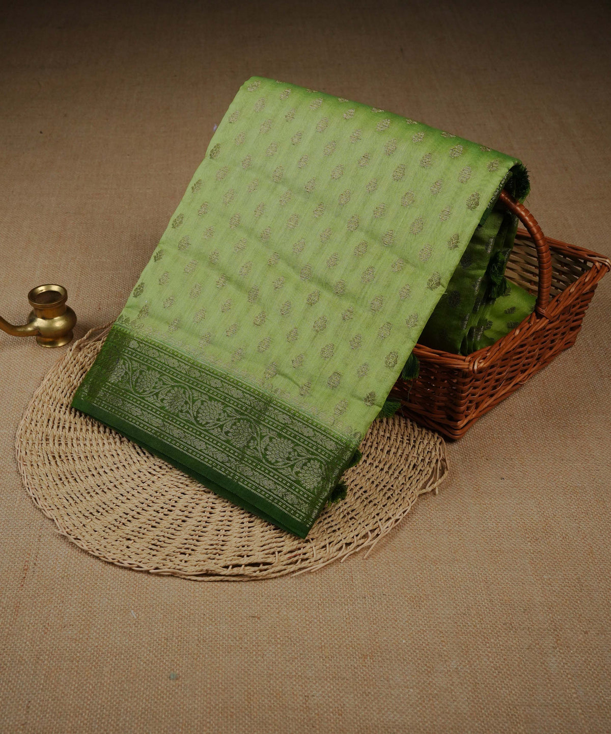 Pastel green colour Banarasi Chanderi silk saree