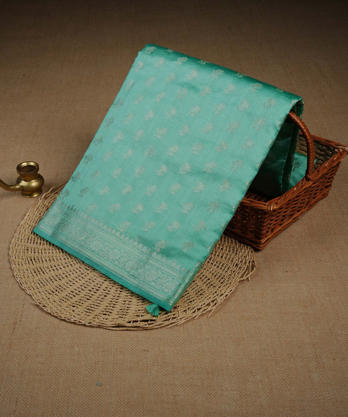 Mint green colour Banarasi soft silk saree