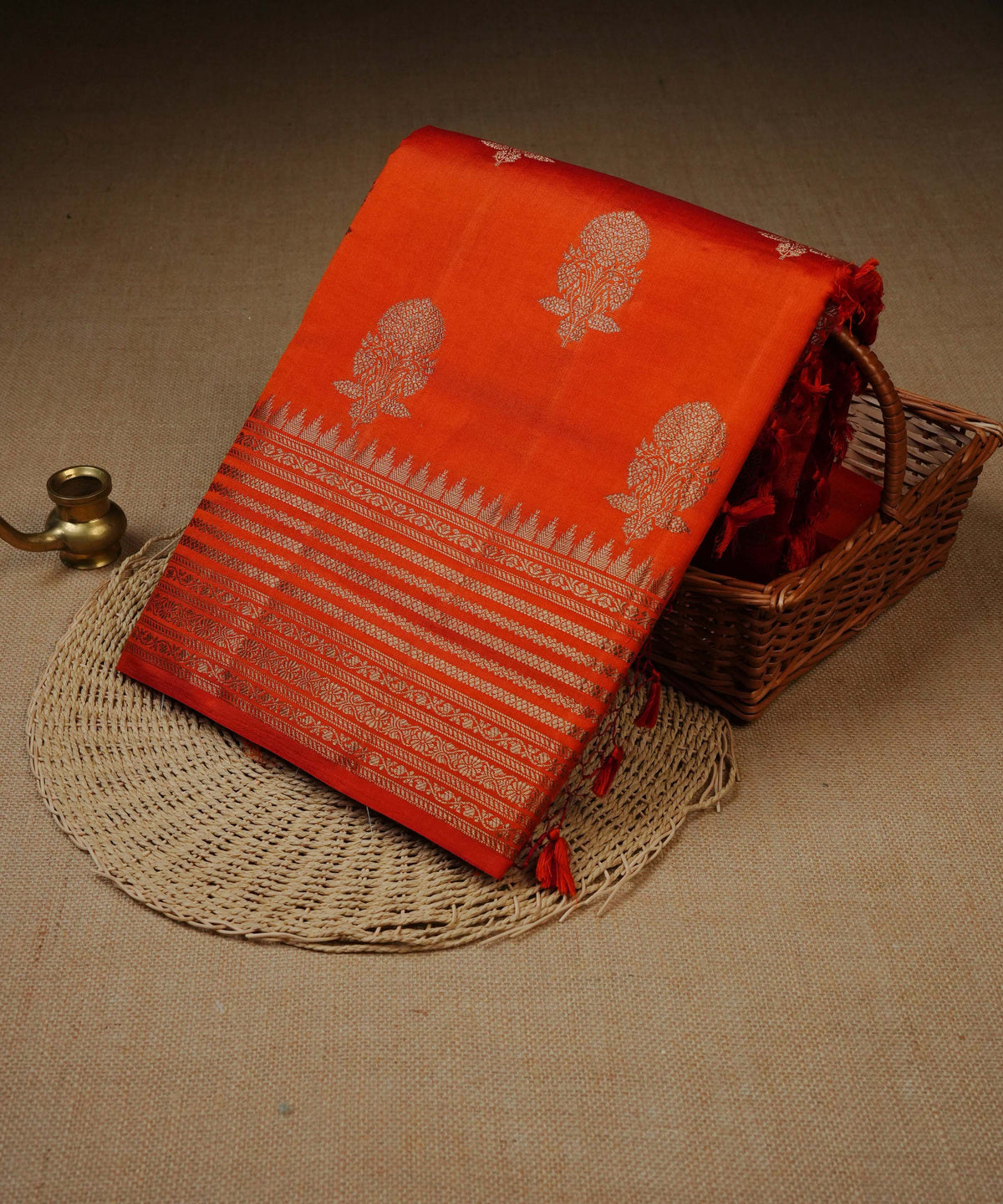 Orange colour Banarasi soft silk saree
