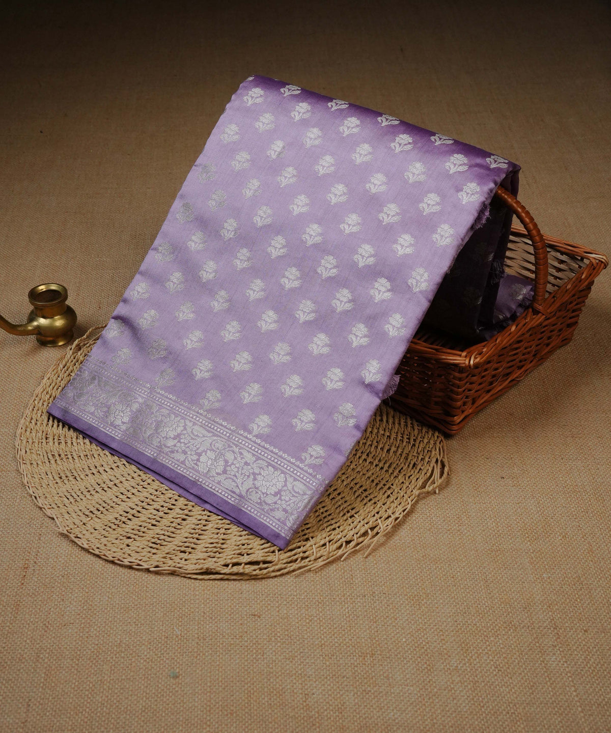 Lavender colour Banarasi soft silk saree