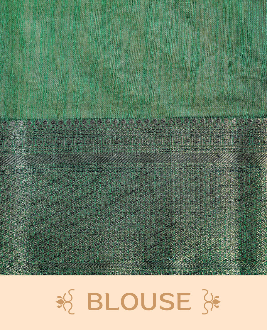 Mauve colour Semi linen saree featuring Elegant plain body, complemented by contrast Green colour With Antique zari border, paired with matching blouse piece.