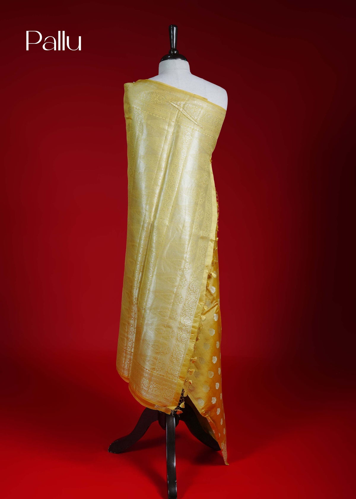 Yellow colour Banarasi soft silk saree
