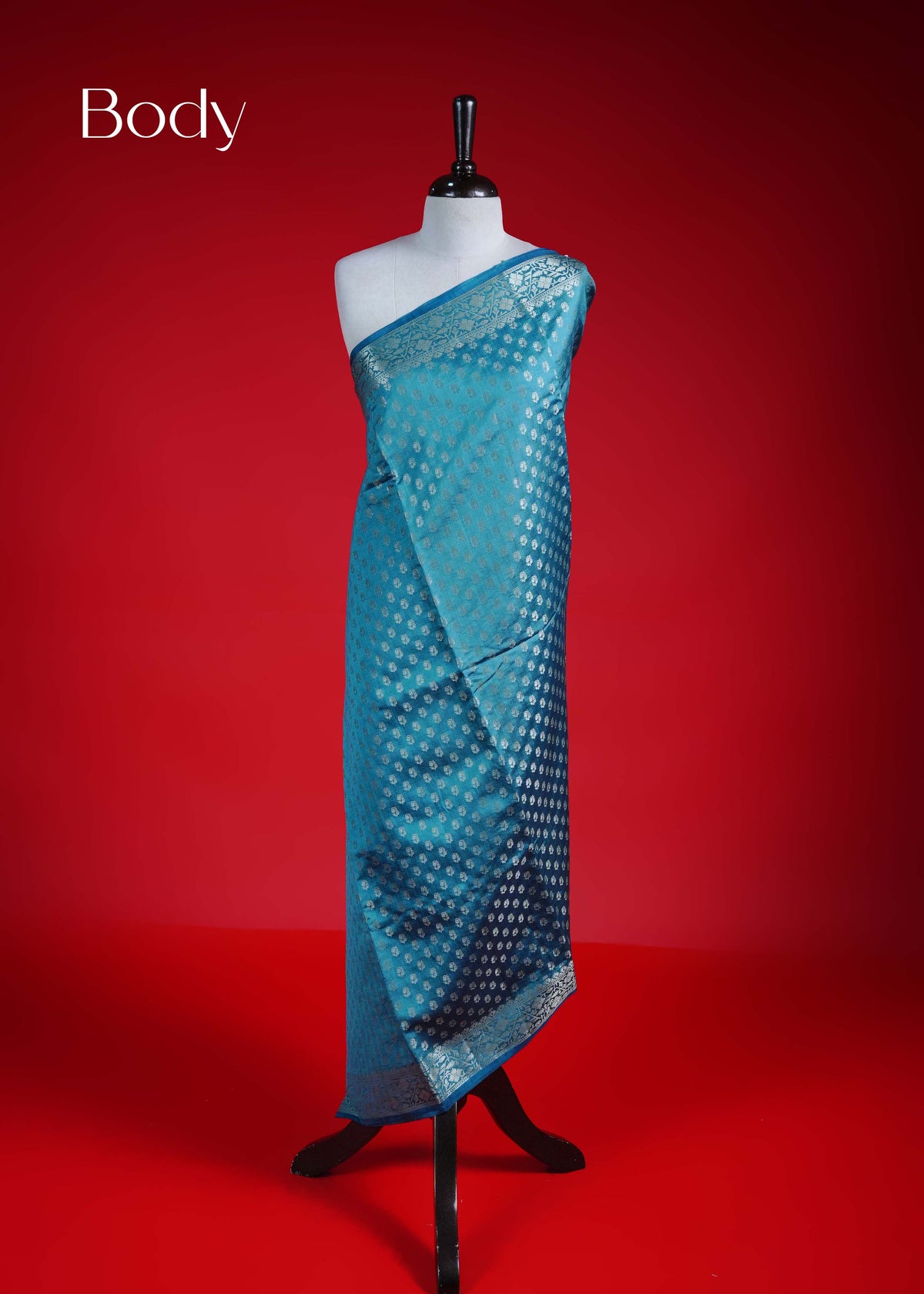 Teal colour Banarasi soft silk saree