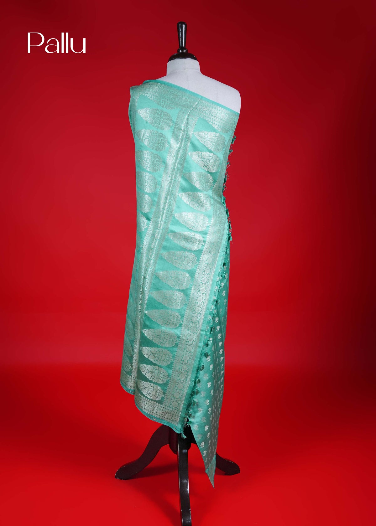 Mint green colour Banarasi soft silk saree