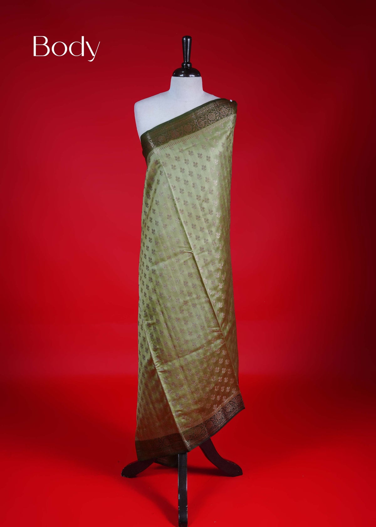 Olive colour Banarasi soft silk saree