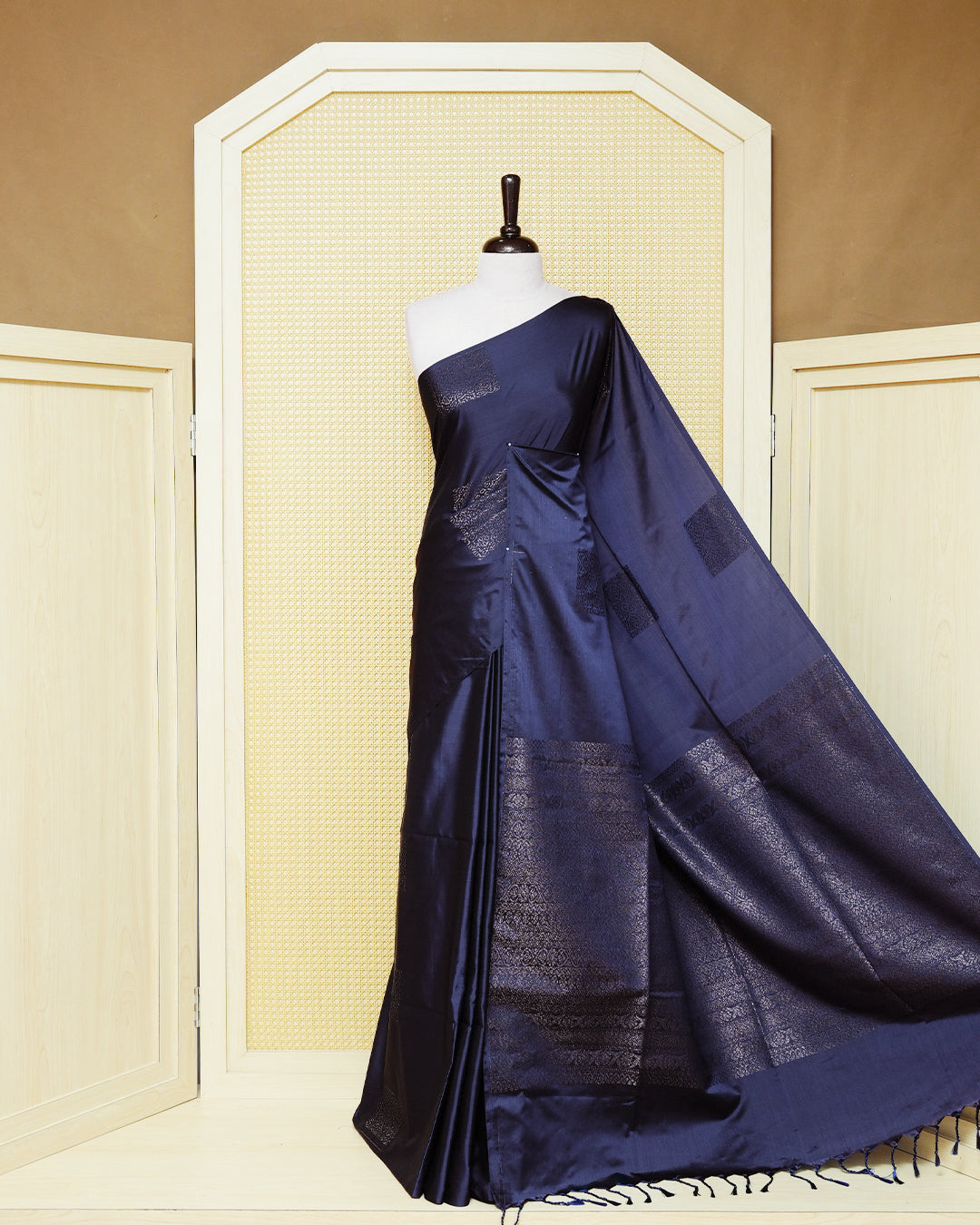 Navy blue colour soft silk saree