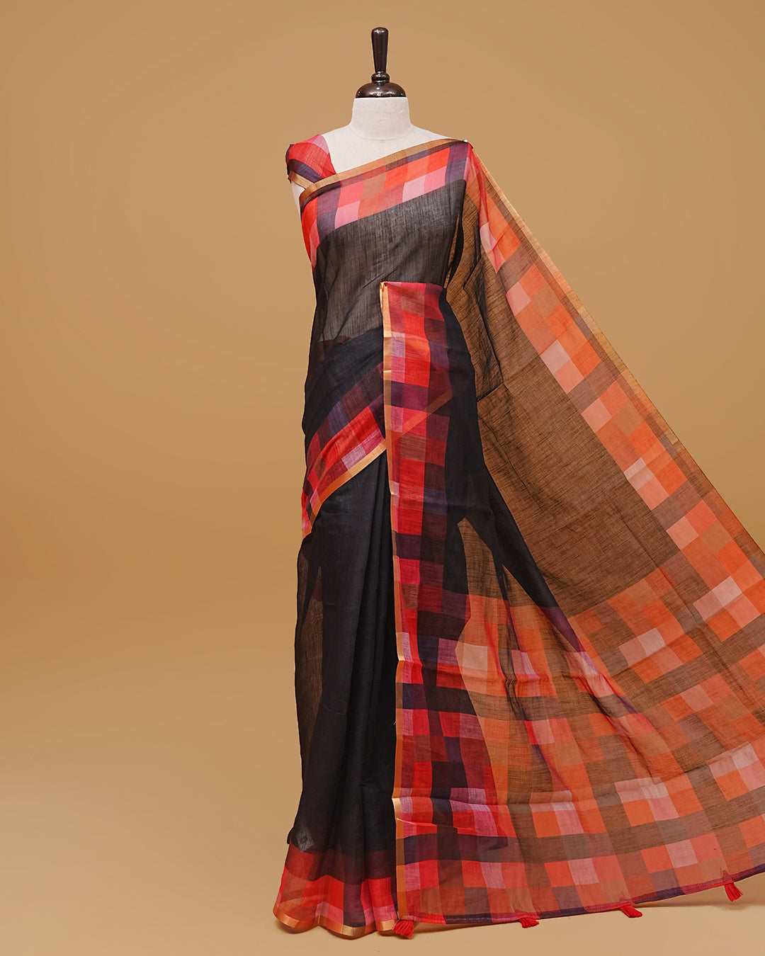 Black Colour Semi Linen Saree