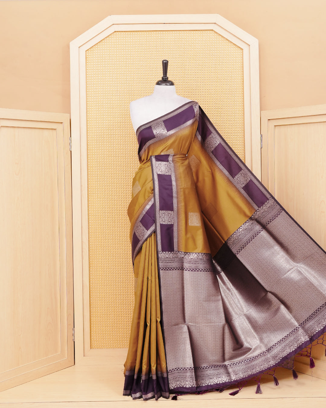 Mustard colour soft silk saree
