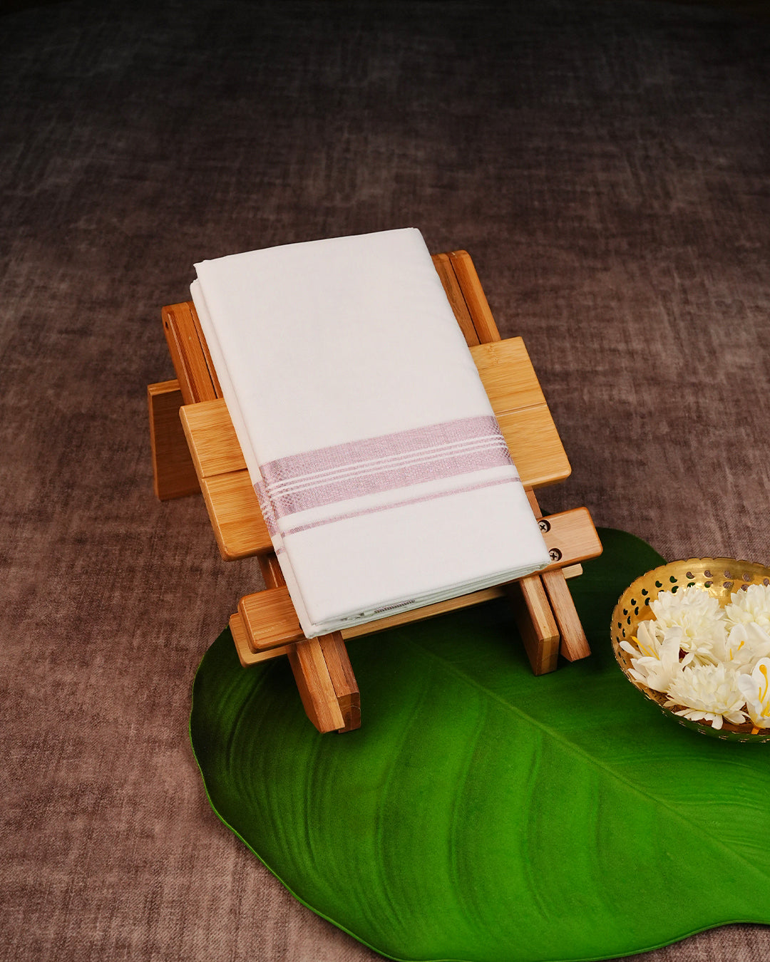 Off White Colour Cotton Double Dhoti Finished With A Classic Rose kara.