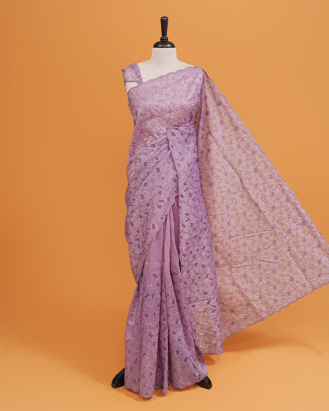 Pastel purple colour Crush organza saree with Thread work.