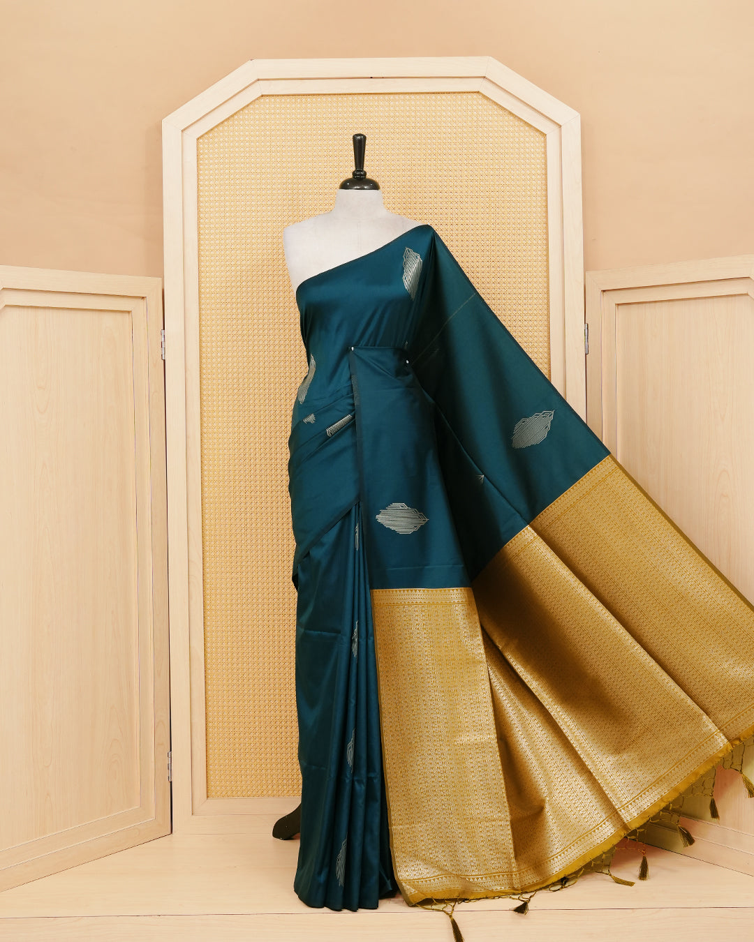 Dark Teal colour semi silk saree.