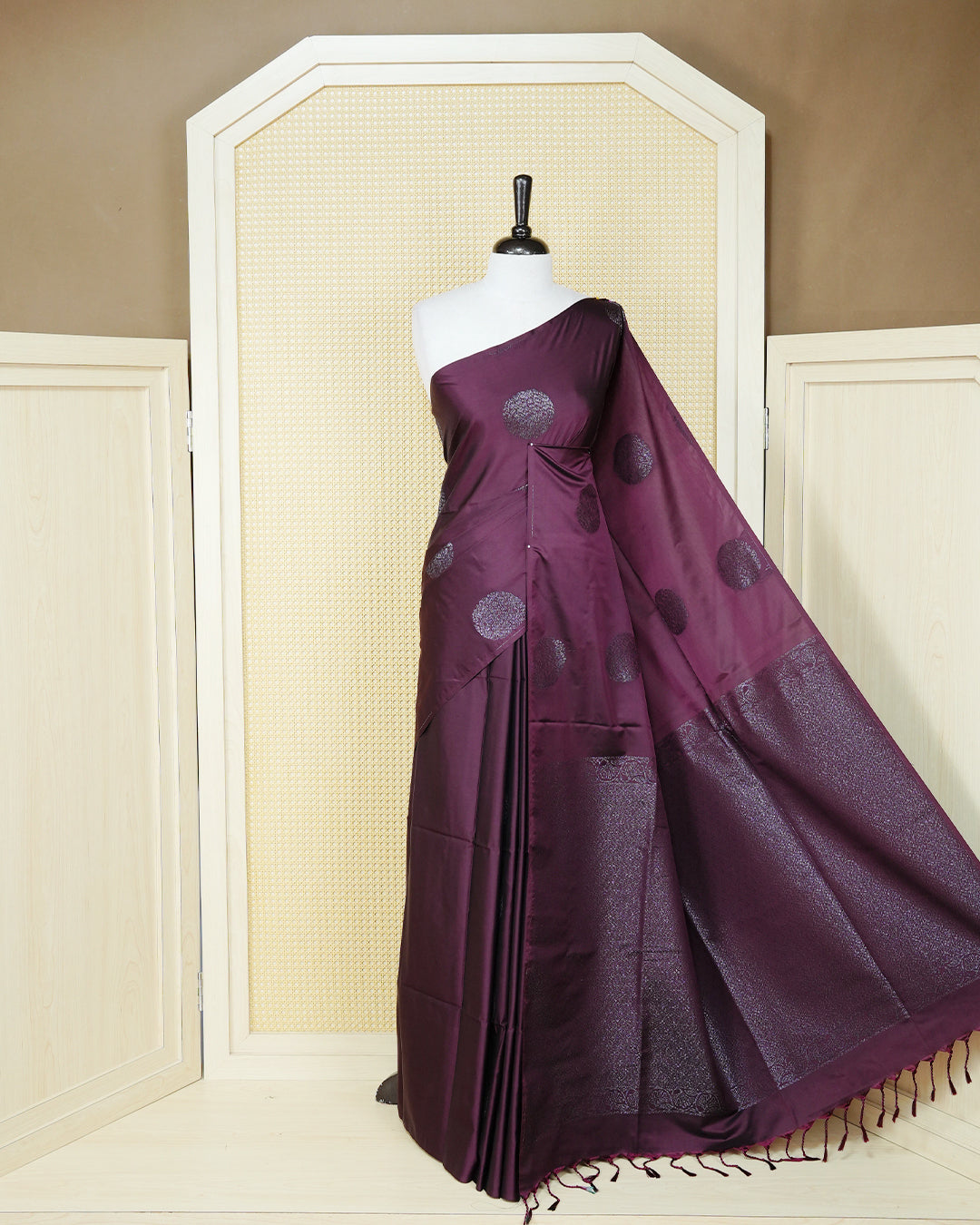 Deep plum colour soft silk saree