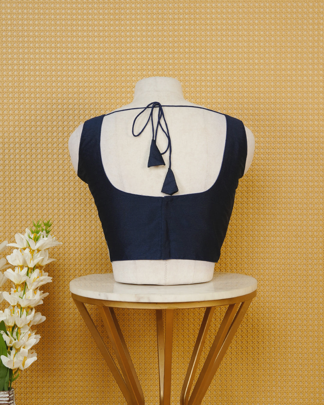 Navy Blue Colour Plain Blouse Featuring A Classic U Neckline, Sleeveless Design, And A Simple, Clean Finish.