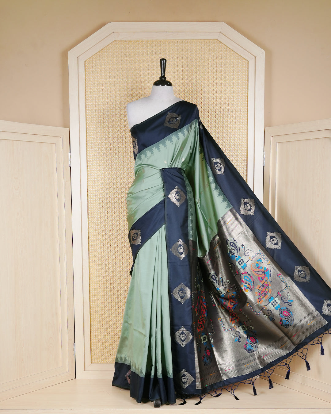 Pastel green colour soft silk saree