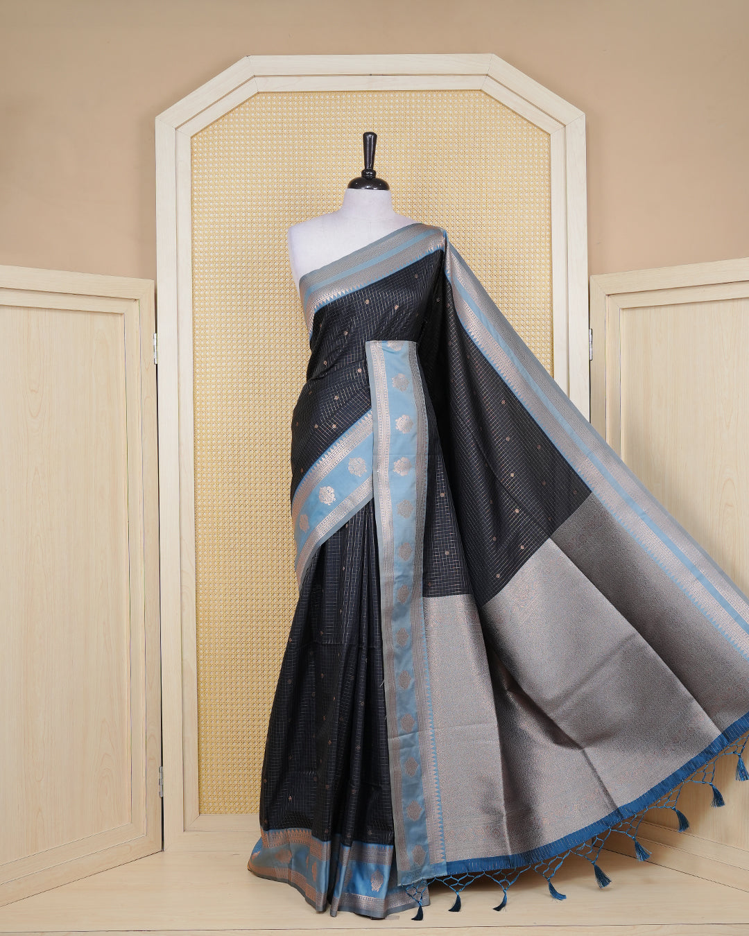 Black colour soft silk saree