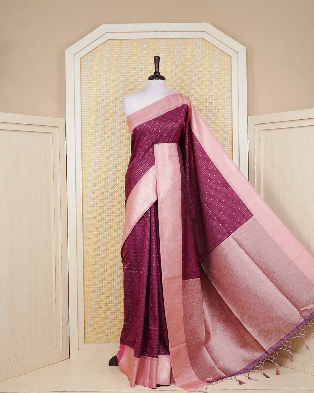 Plum purple colour soft silk saree