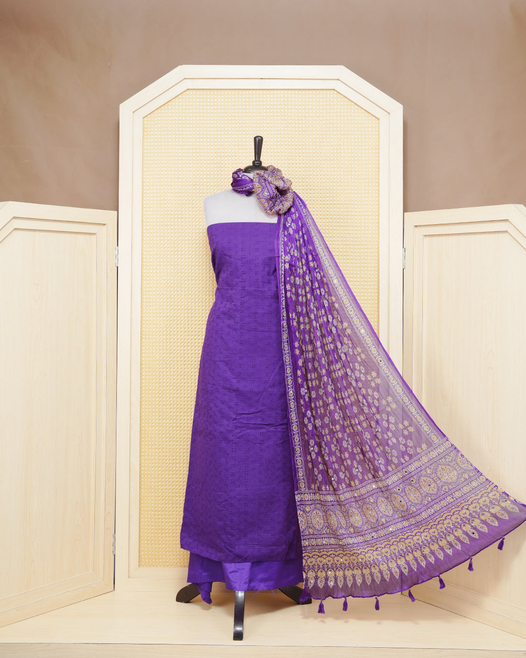 Violet Colour Georgette Salwar Material Featuring Thread Pattern on body, Paired With Matching Bottom & Elegant Dupatta