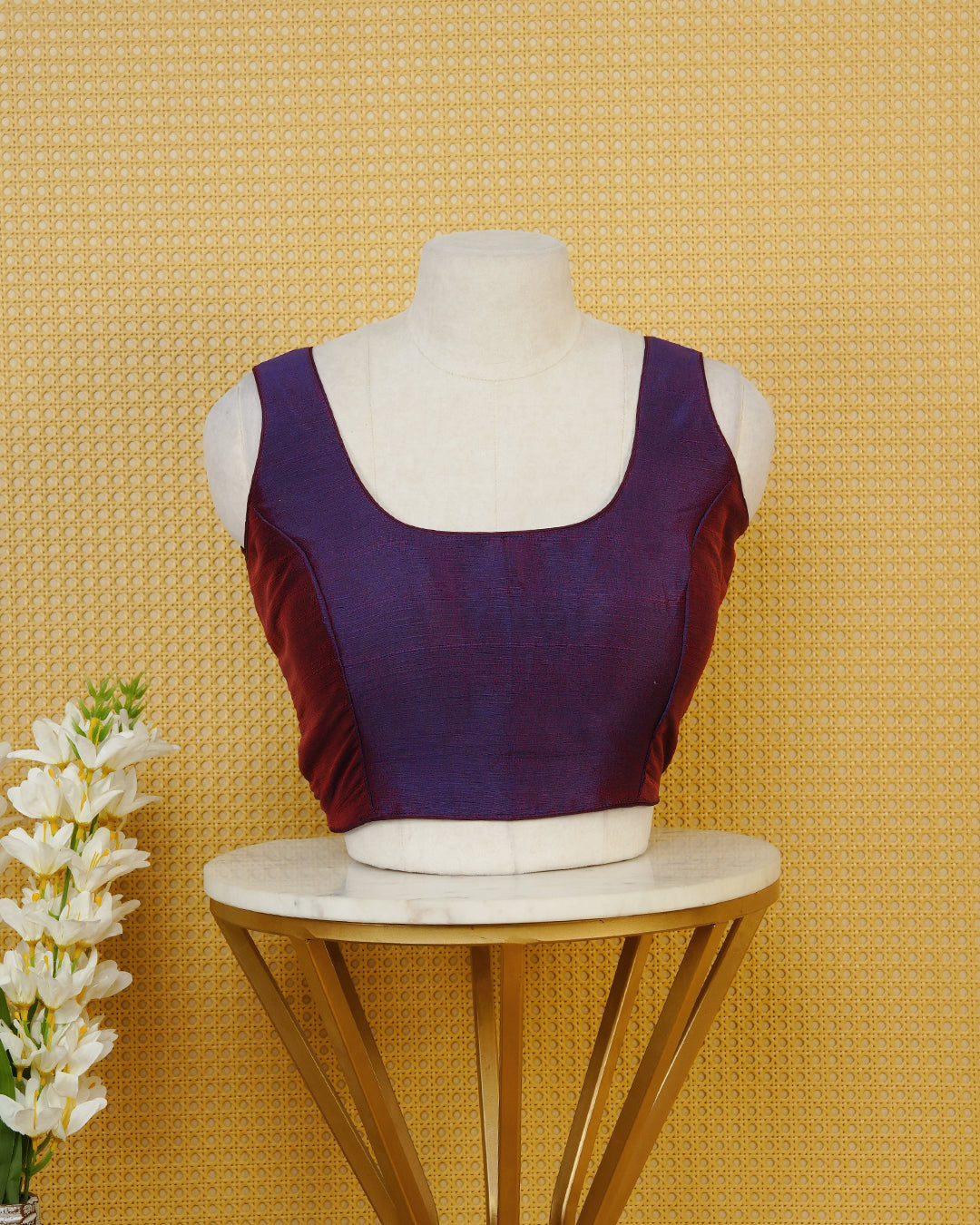 Purple Colour Plain Blouse Featuring A Classic U Neckline, Sleeveless Design, And A Simple, Clean Finish.
