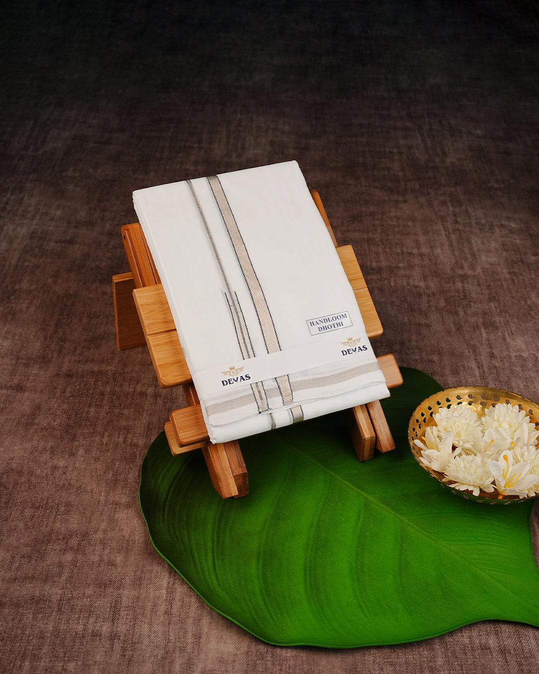 Off White Colour Handloom Cotton Double Dhoti Finished With A Black & Light Gold kara.