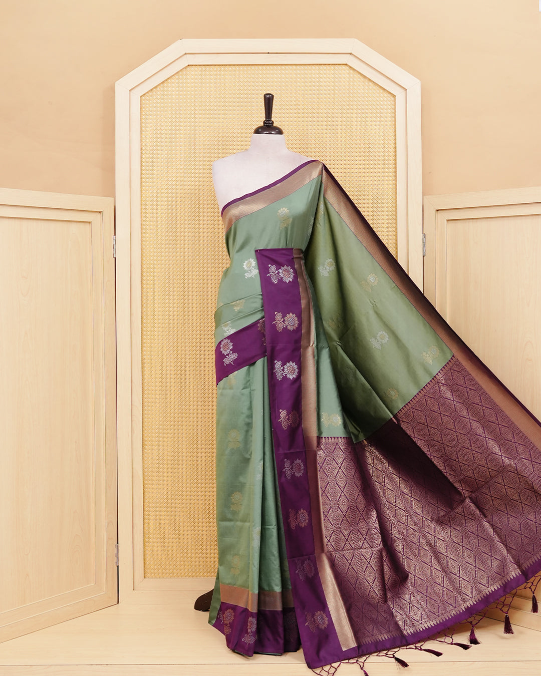 Pista green colour soft silk saree