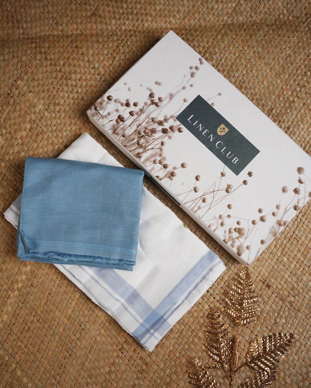 Sage Blue colour linen shirt material with matching Single Dhoti Set.