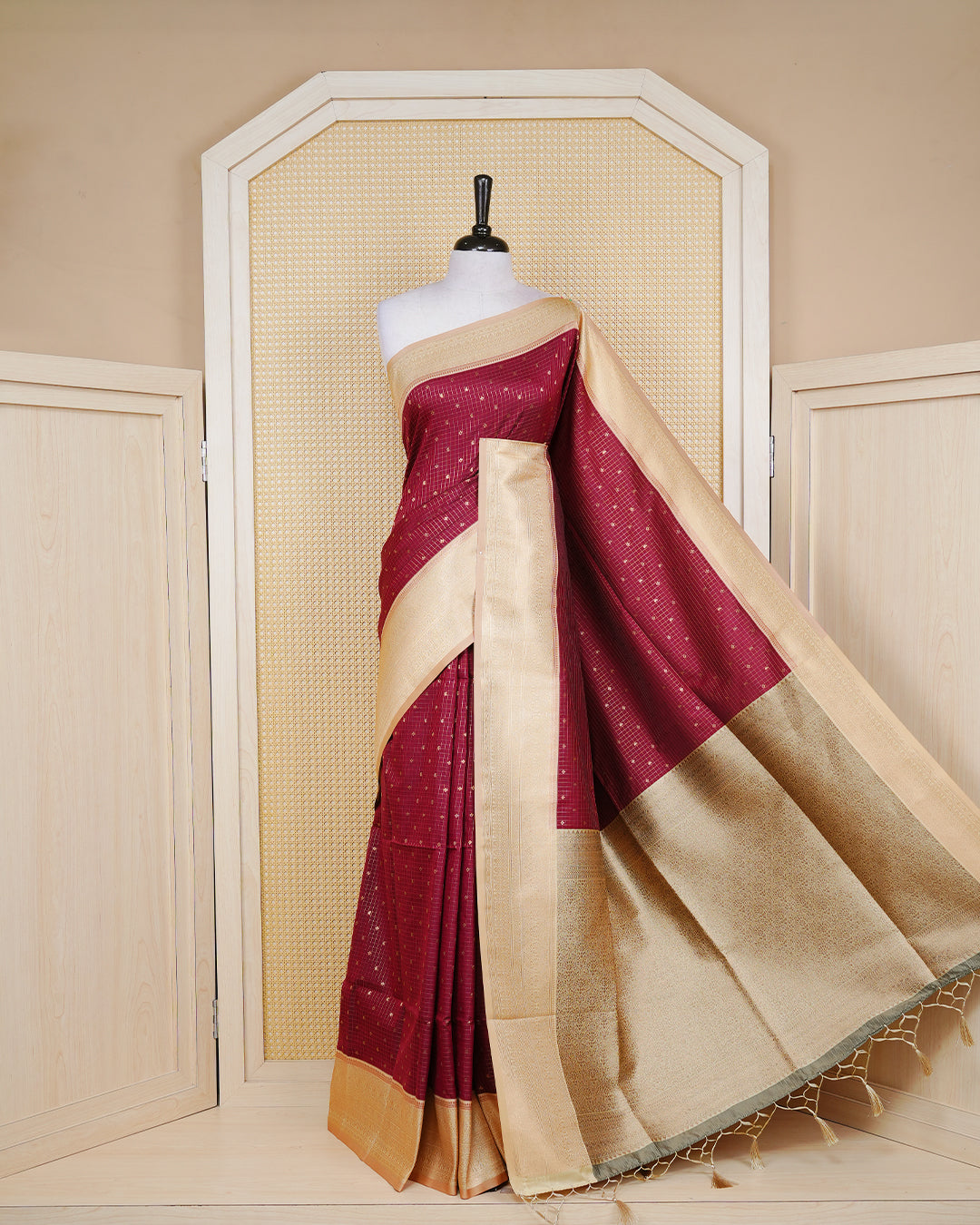 Maroon colour soft silk saree