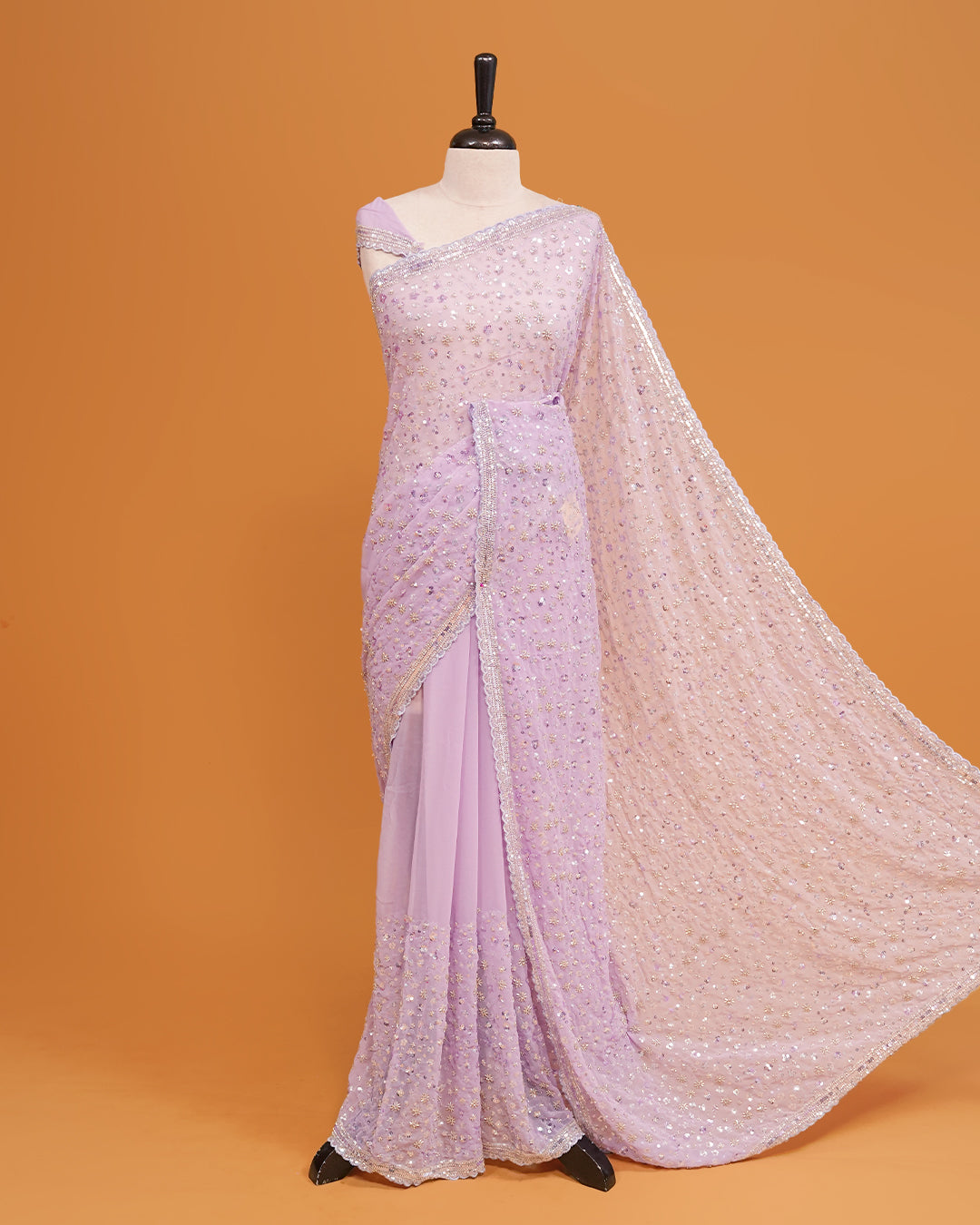 Lavender colour Organza saree with Cut Beats & Sequins.