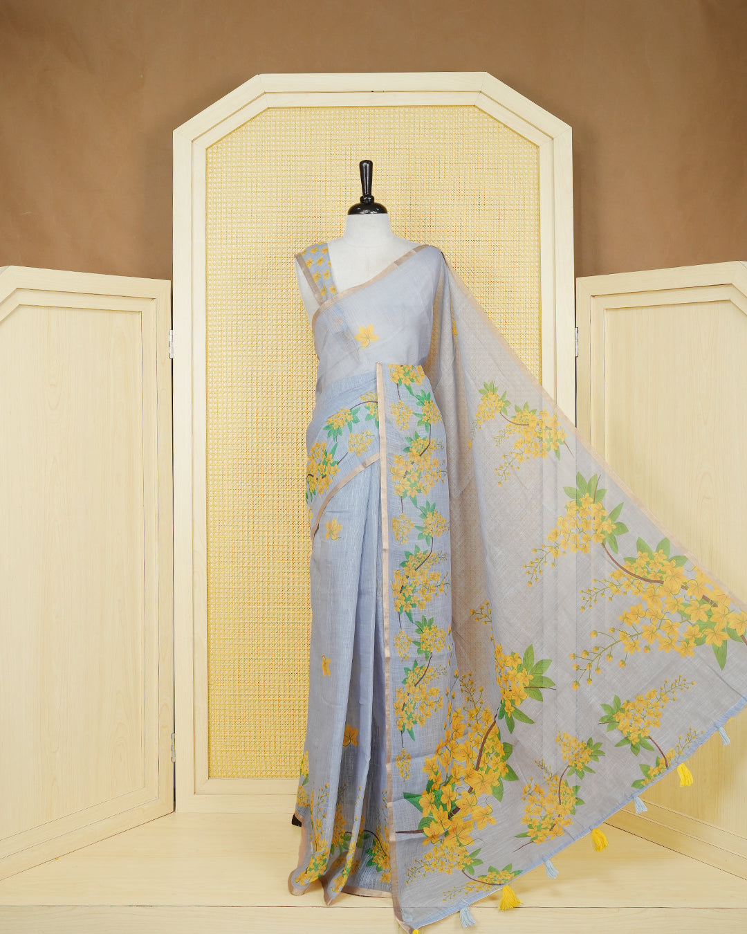 Grey colour semi linen saree