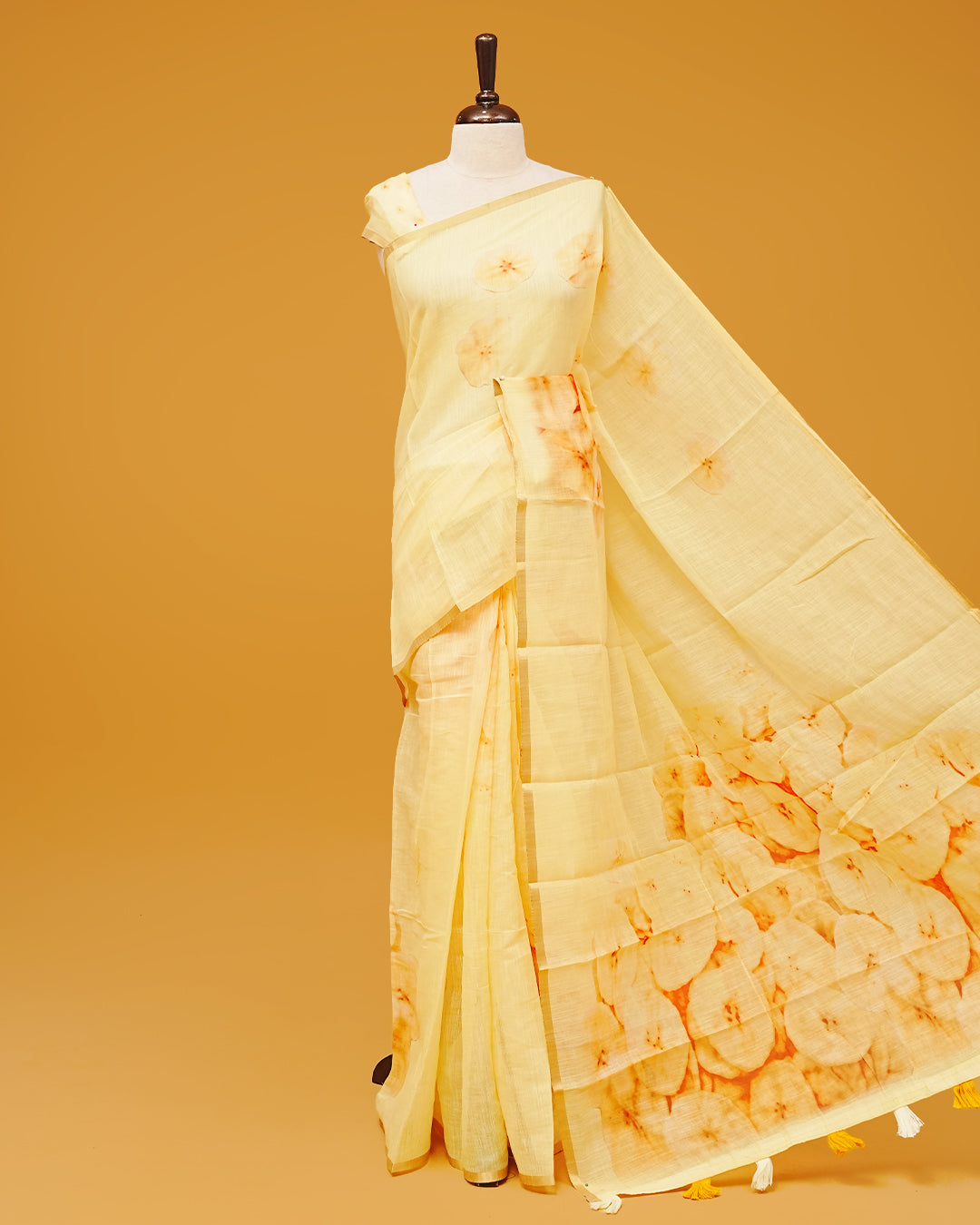 Butter Yellow Colour Semi Linen Saree