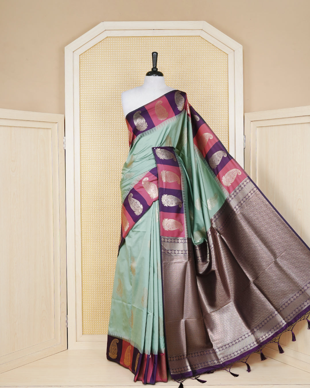 Pastel green colour soft silk saree