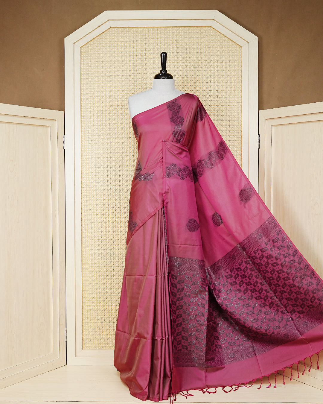Dusty magenta colour soft silk saree