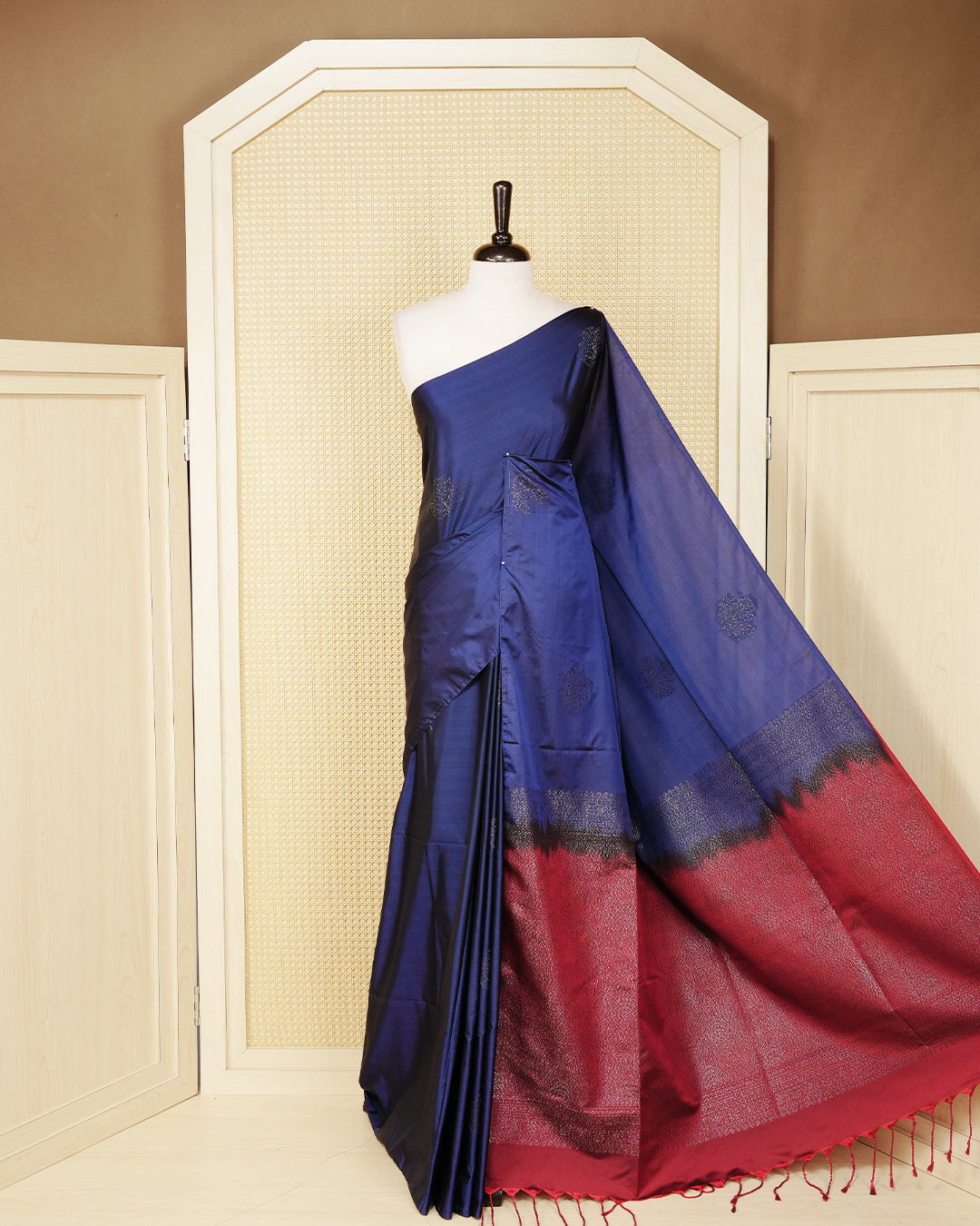 Navy blue colour soft silk saree