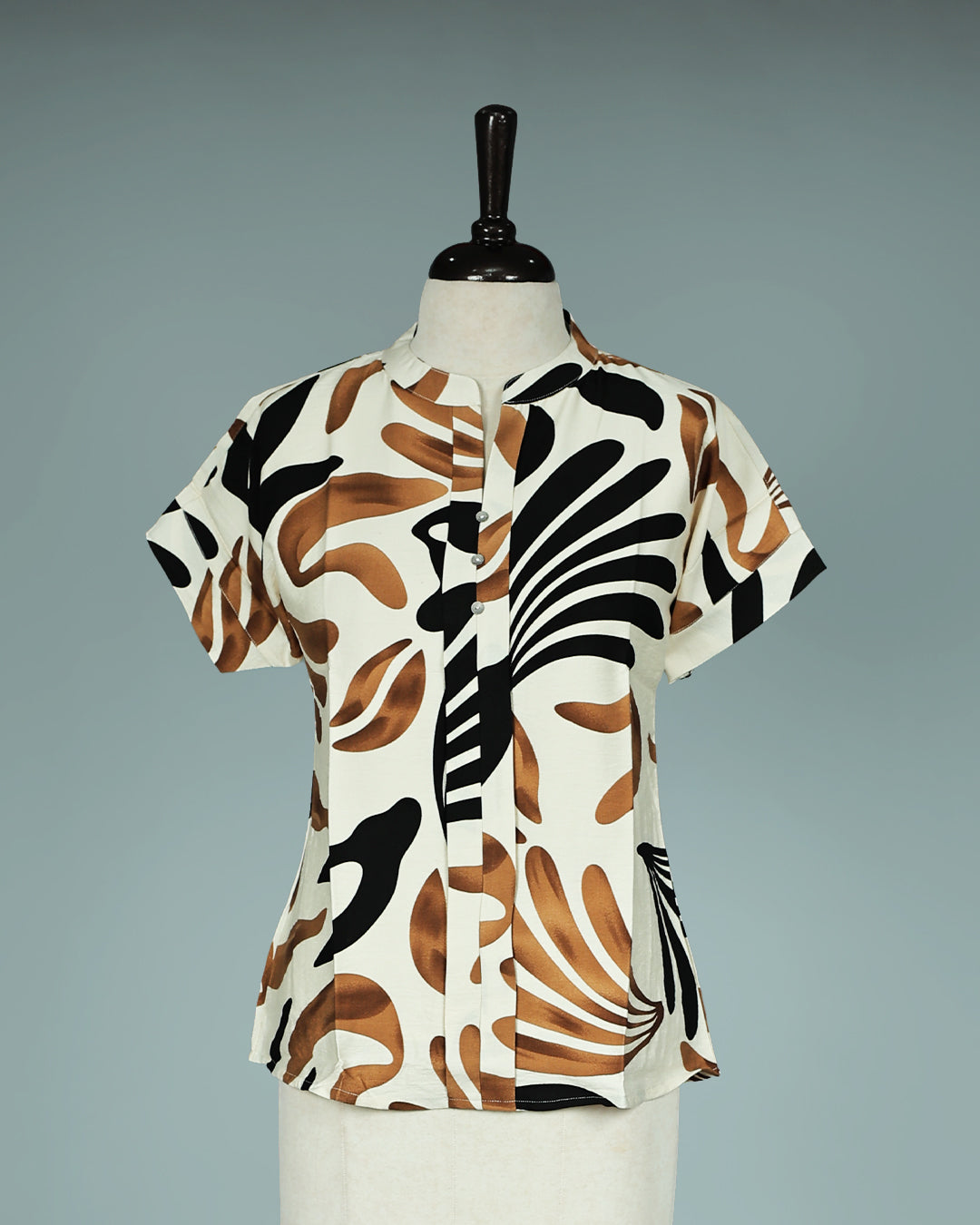 Off White colour Black & Brown Print work on body, Round collar Neck design, With sleeve.