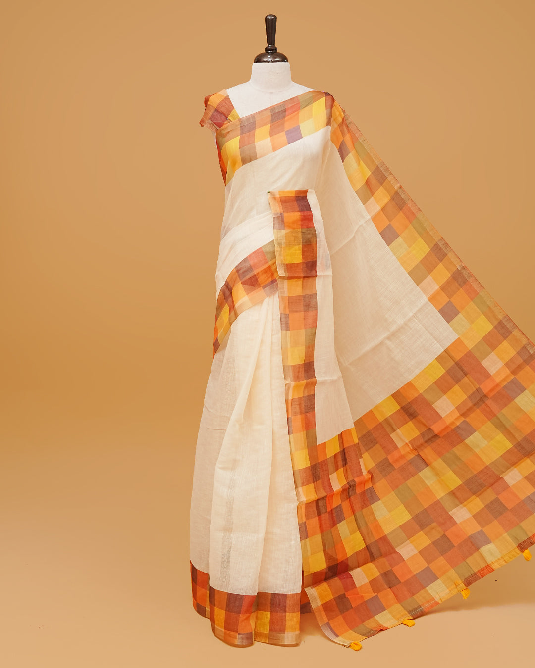 Cream Colour Semi Linen Saree