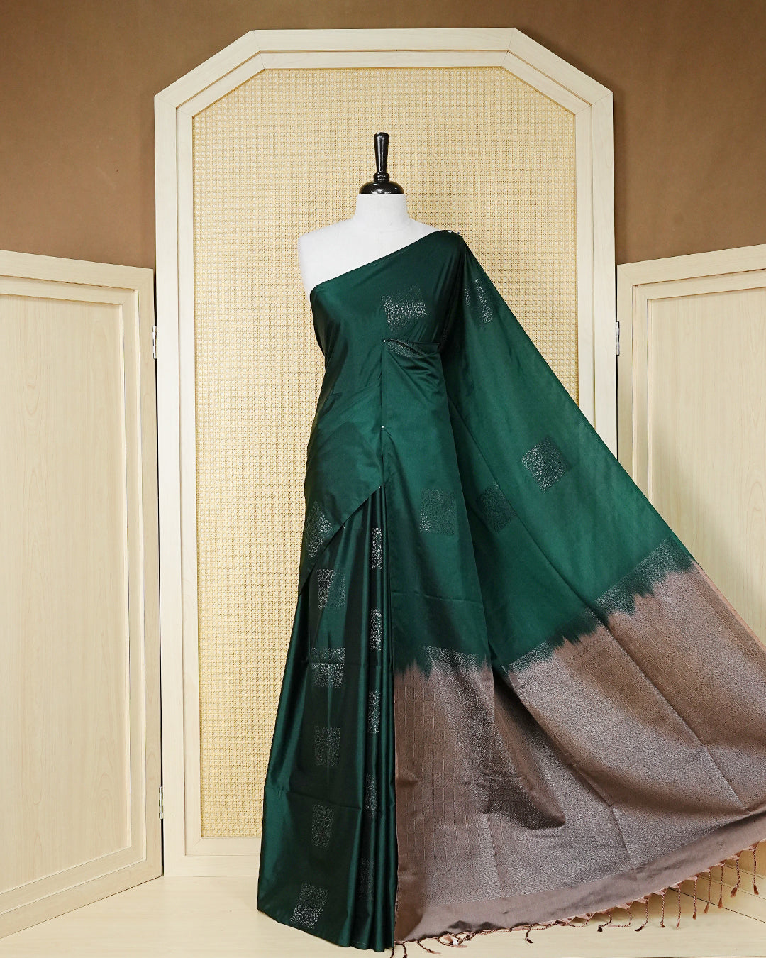 Deep forest green colour soft silk saree