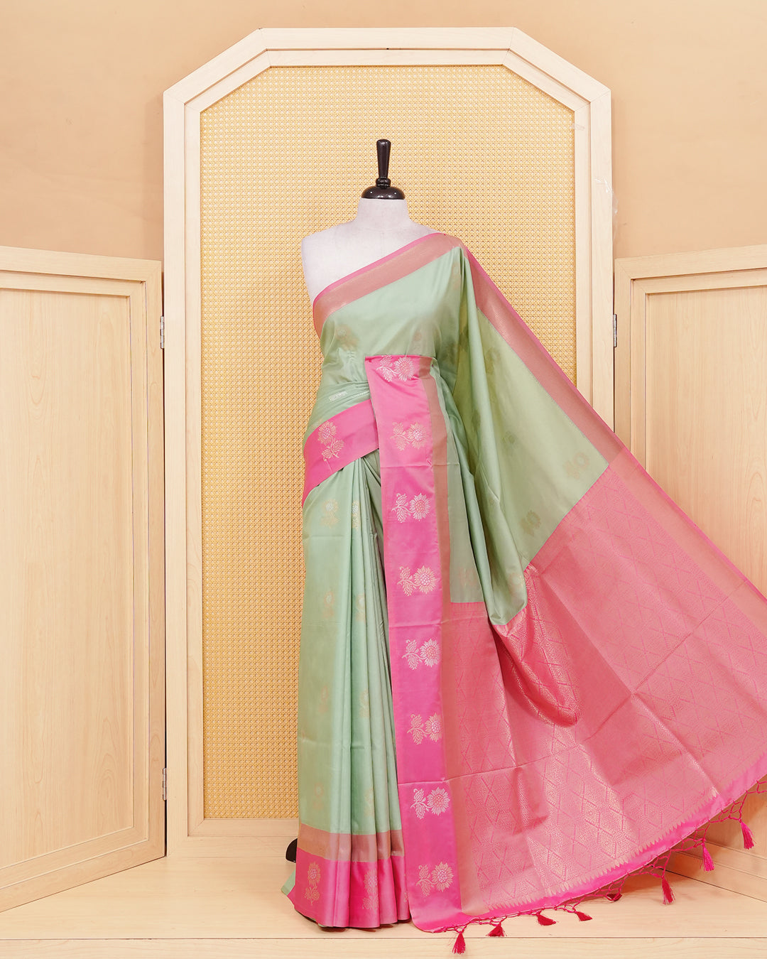 Mint green colour soft silk saree