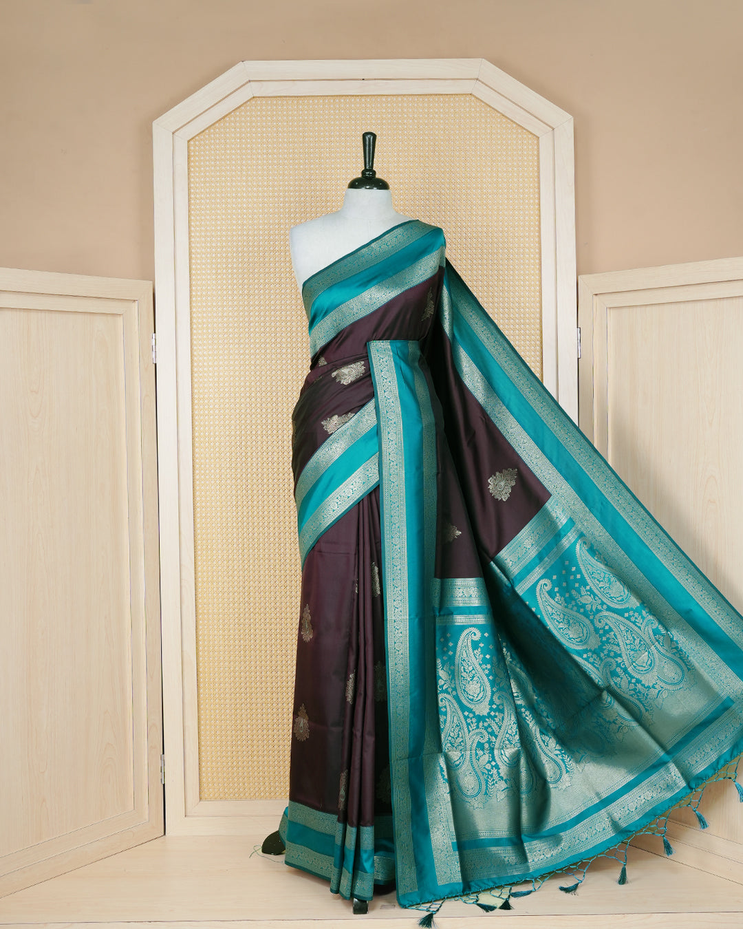 Dark brown colour soft silk saree