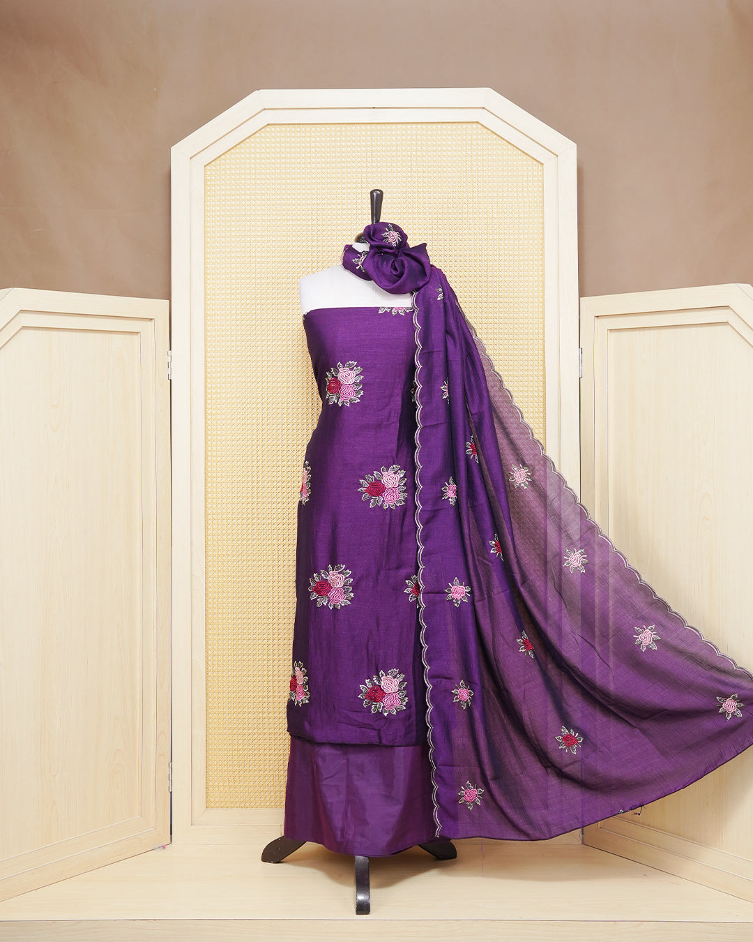 Purple Colour Georgette Salwar Material Featuring Thread Pattern on body, Paired With Matching Bottom & Elegant Dupatta