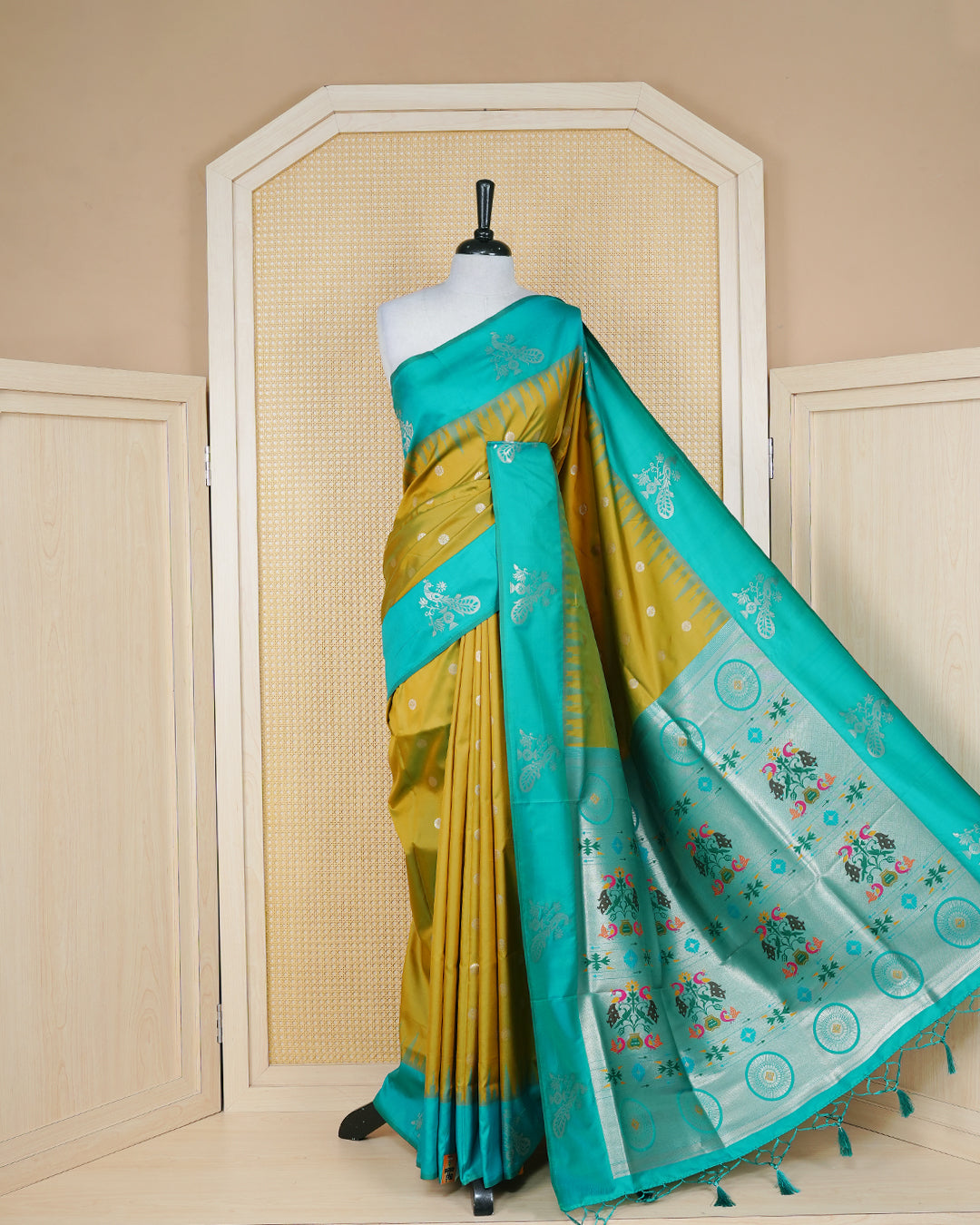 Olive gold colour soft silk saree
