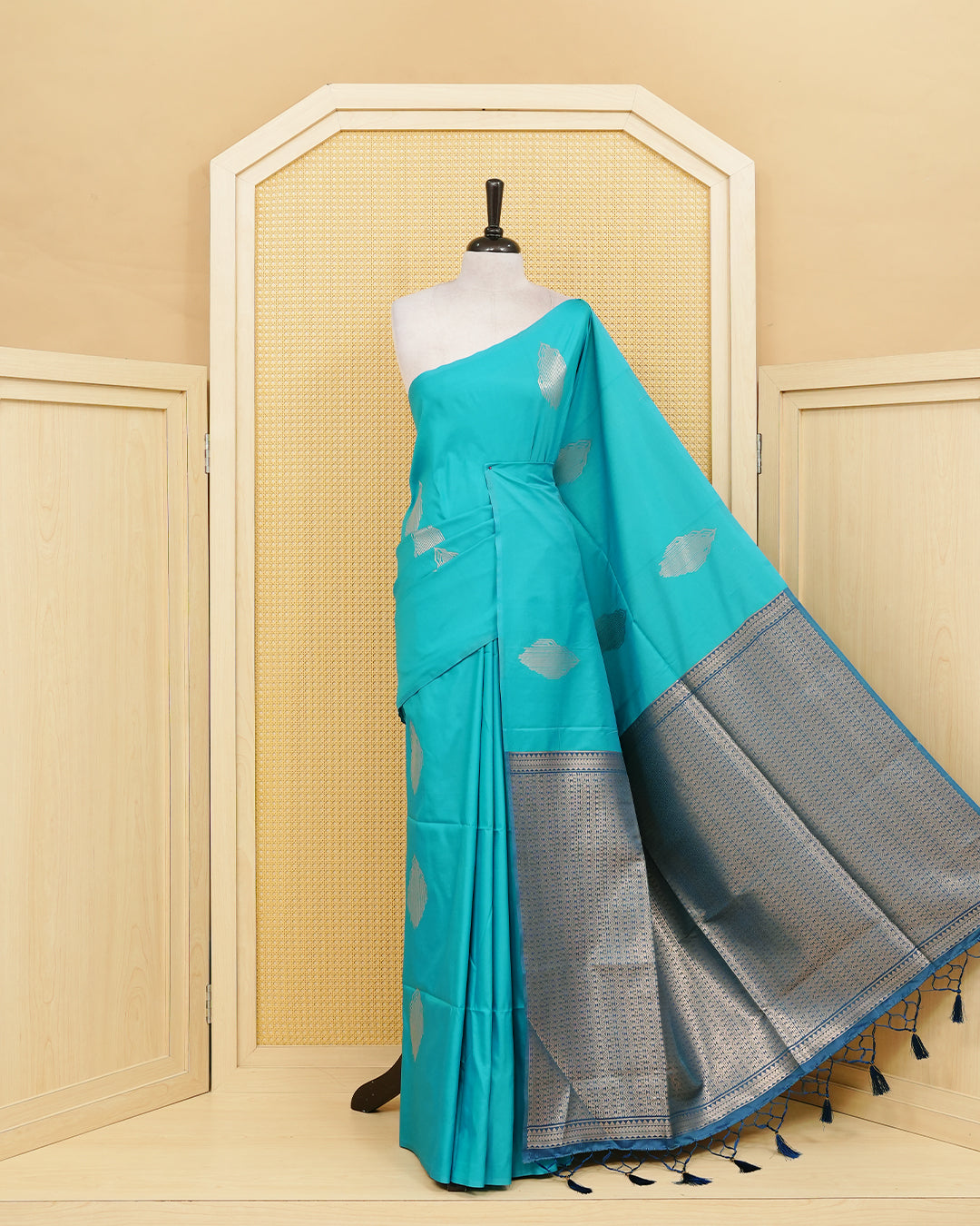 Cyan colour soft silk saree