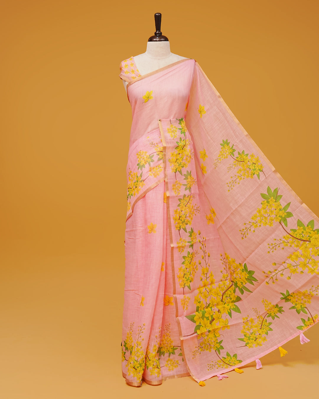 Pink Colour Semi Linen Saree