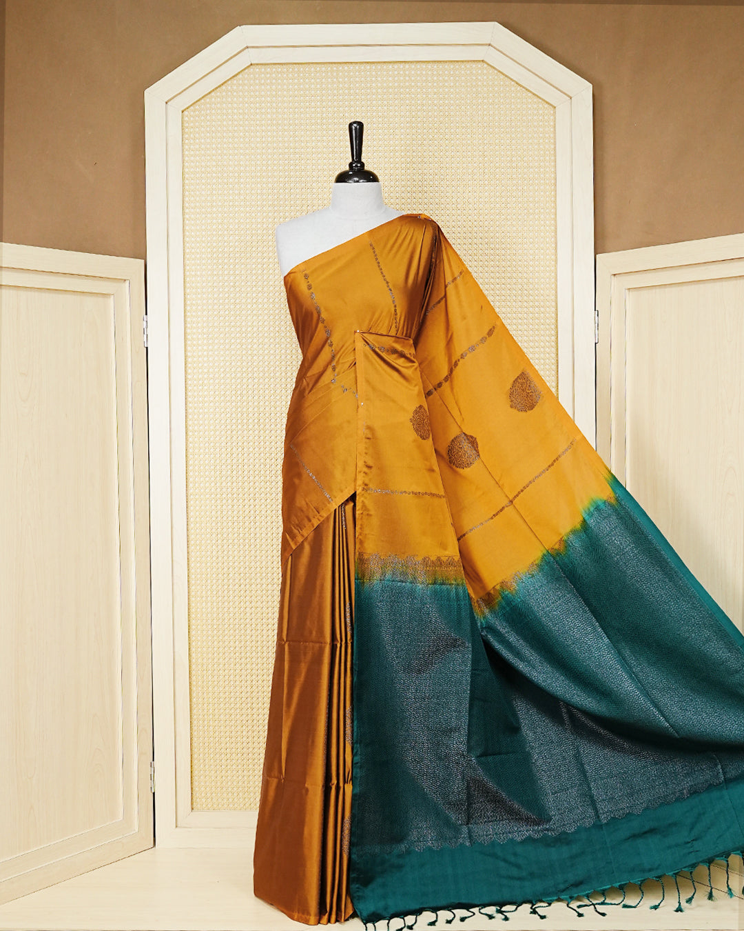 Duke Mustard Yellow colour soft silk saree