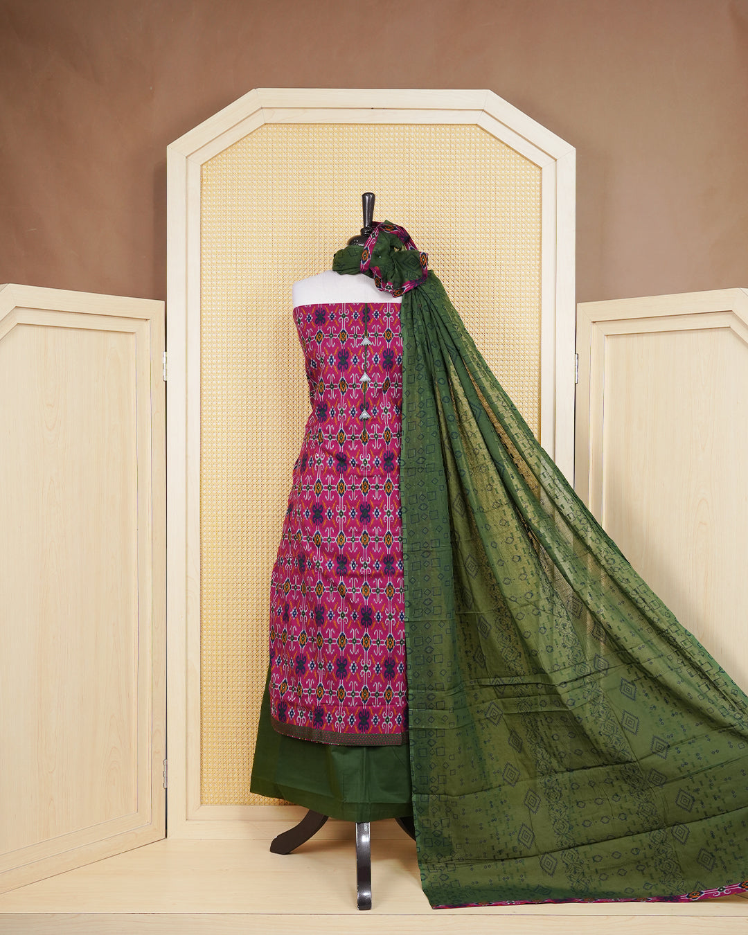 Dark Magenta Colour Cotton Salwar Material Featuring Print Pattern on body, Paired With Matching Bottom & Elegant Dupatta
