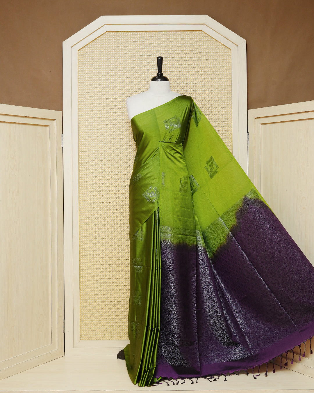 Light olive colour soft silk saree