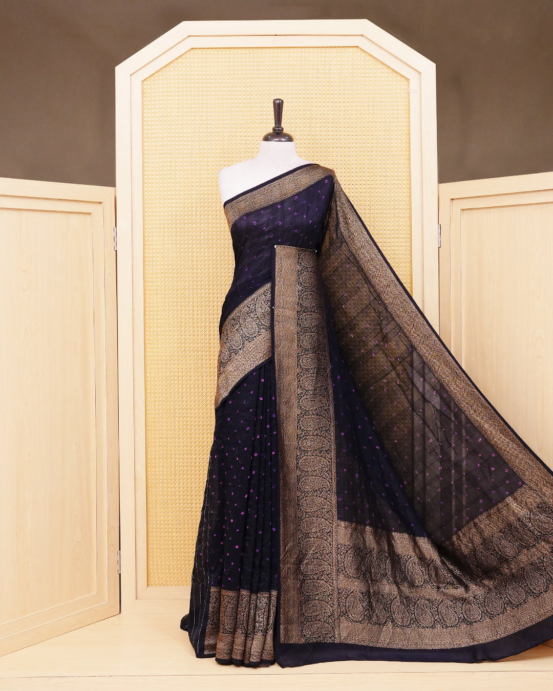 Dark purple Colour banaras bandhani saree