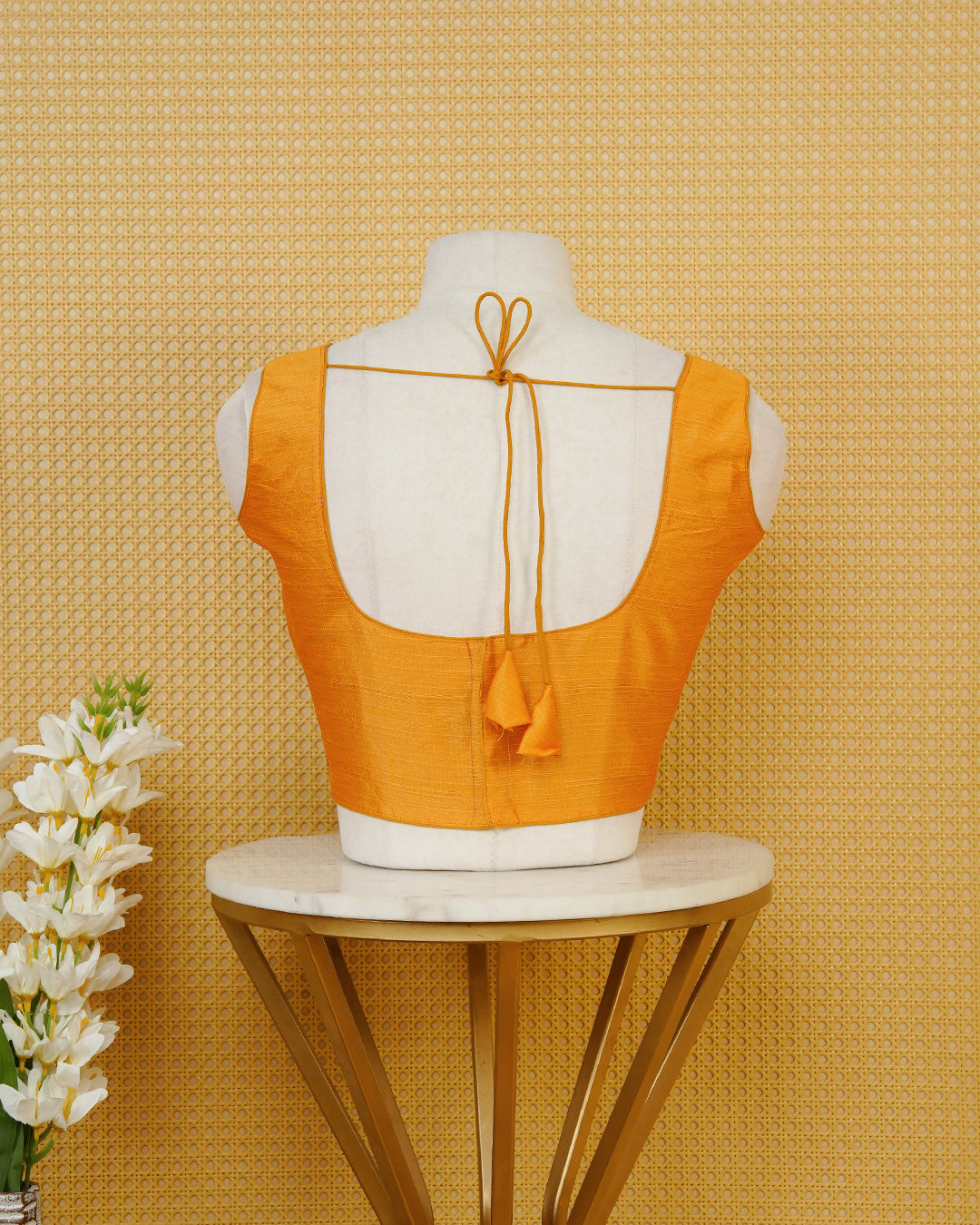 Mustard Colour Plain Blouse Featuring A Classic U Neckline, Sleeveless Design, And A Simple, Clean Finish.