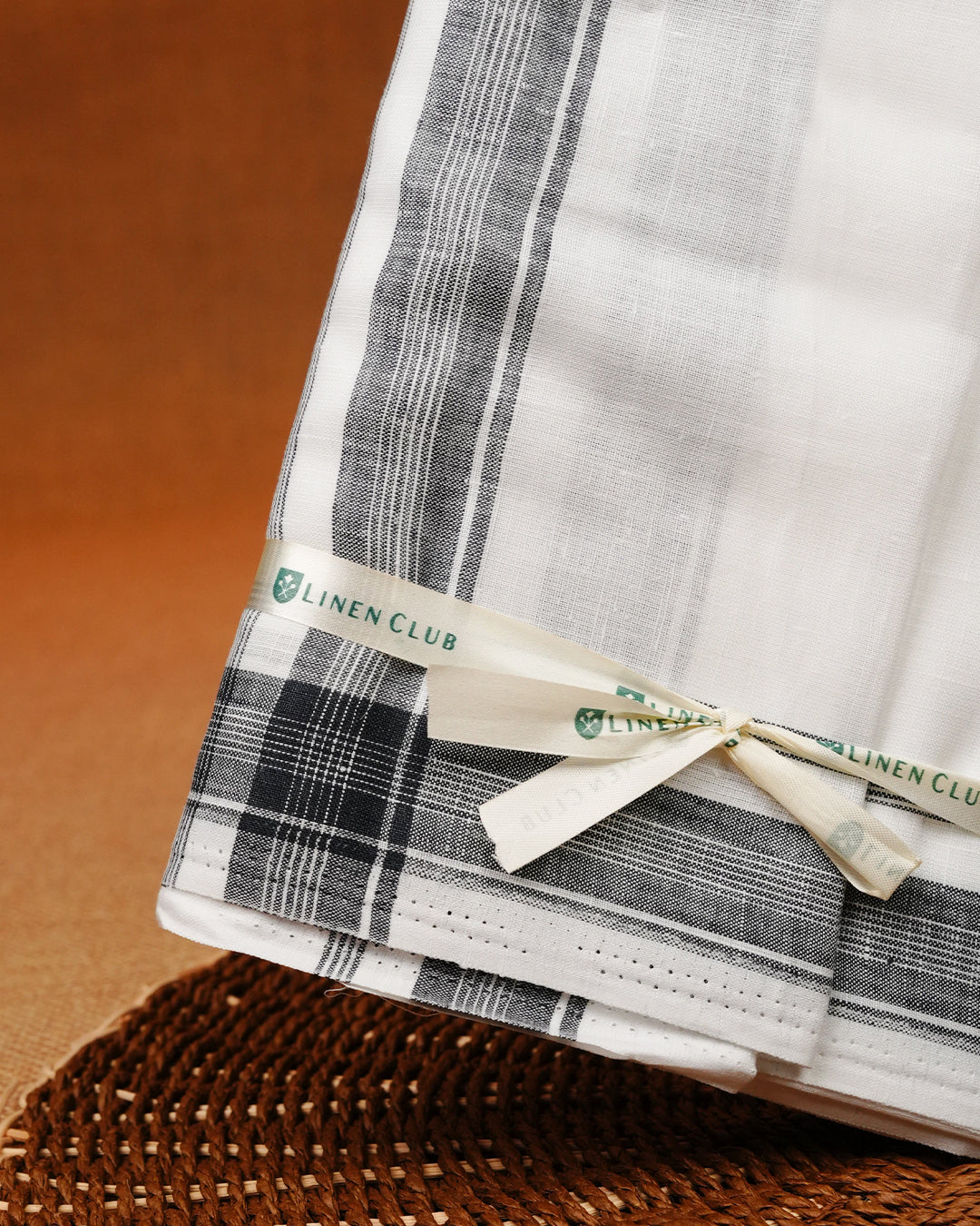 White colour Pure Linen Double dhoti With Grey border.