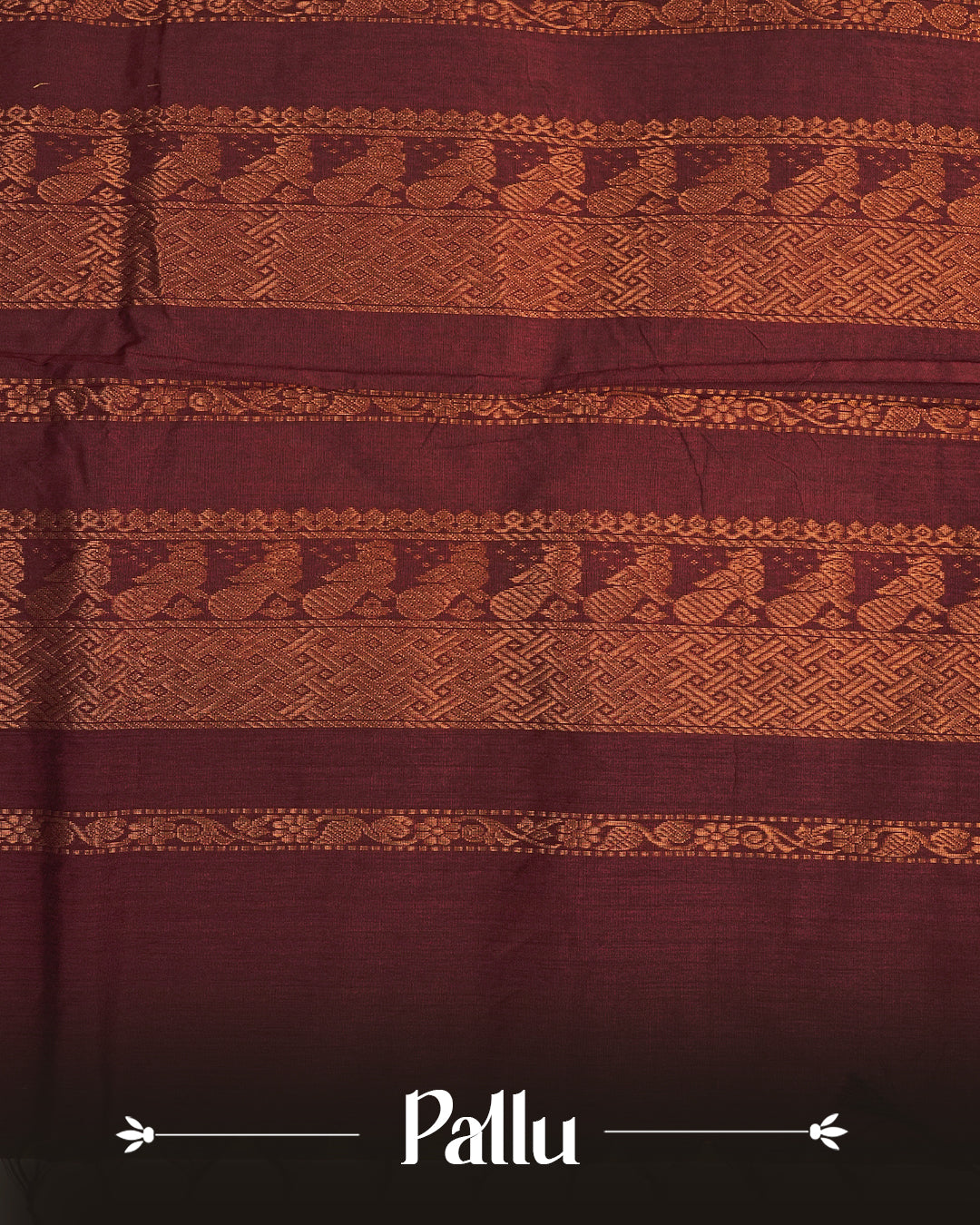 Green colour kalyani cotton saree featuring gold zari check pattern on body, complemented by Maroon colour with Antique zari border, paired with matching blouse piece
