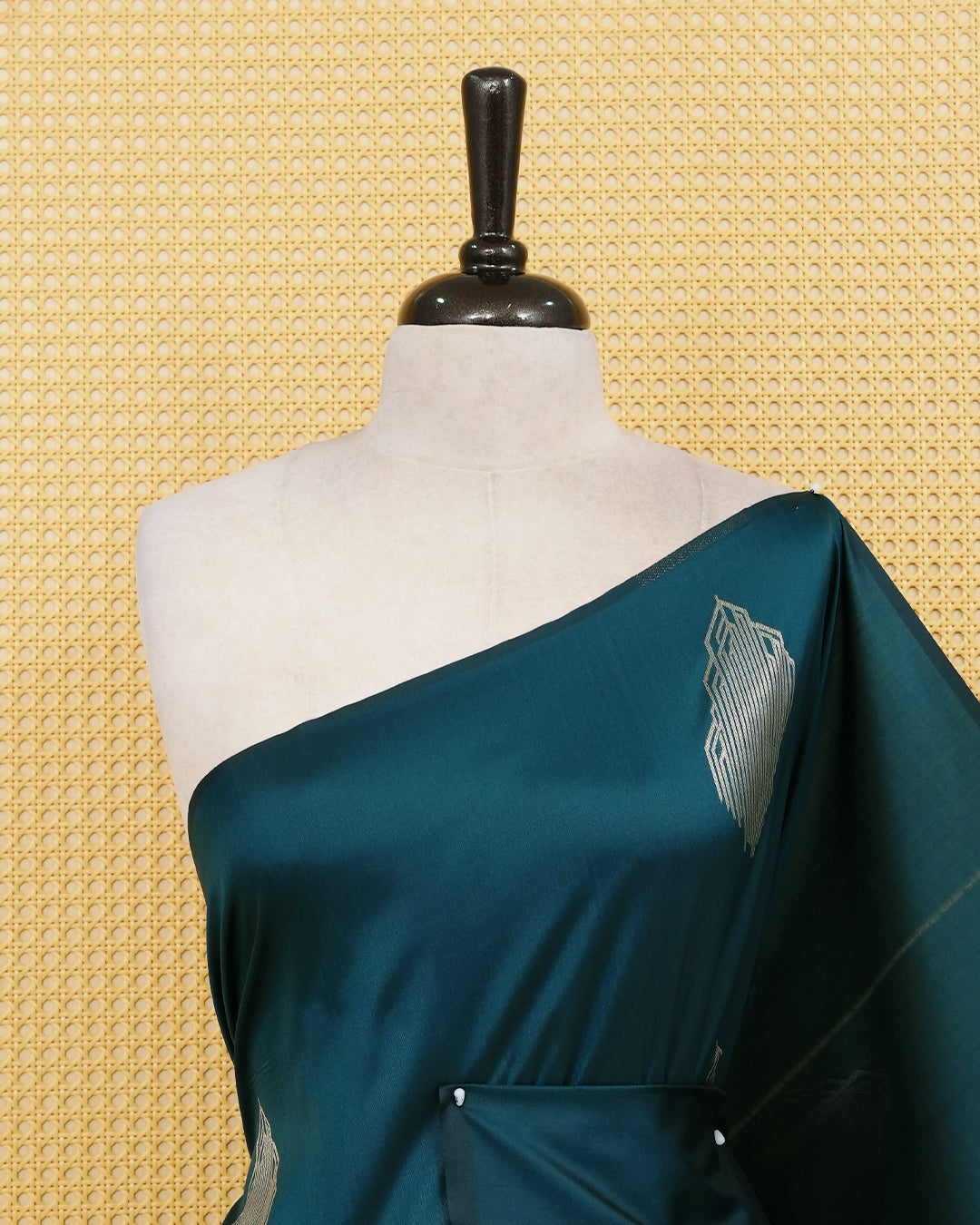 Dark Teal colour semi silk saree.