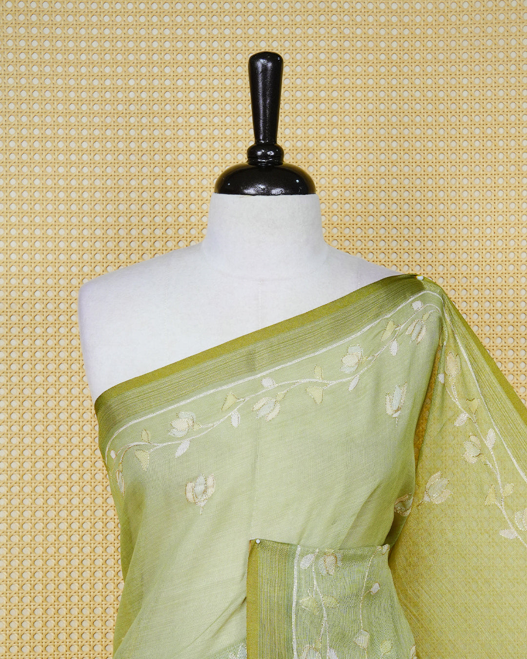 Pastel green colour linen tissue BKU inspired saree